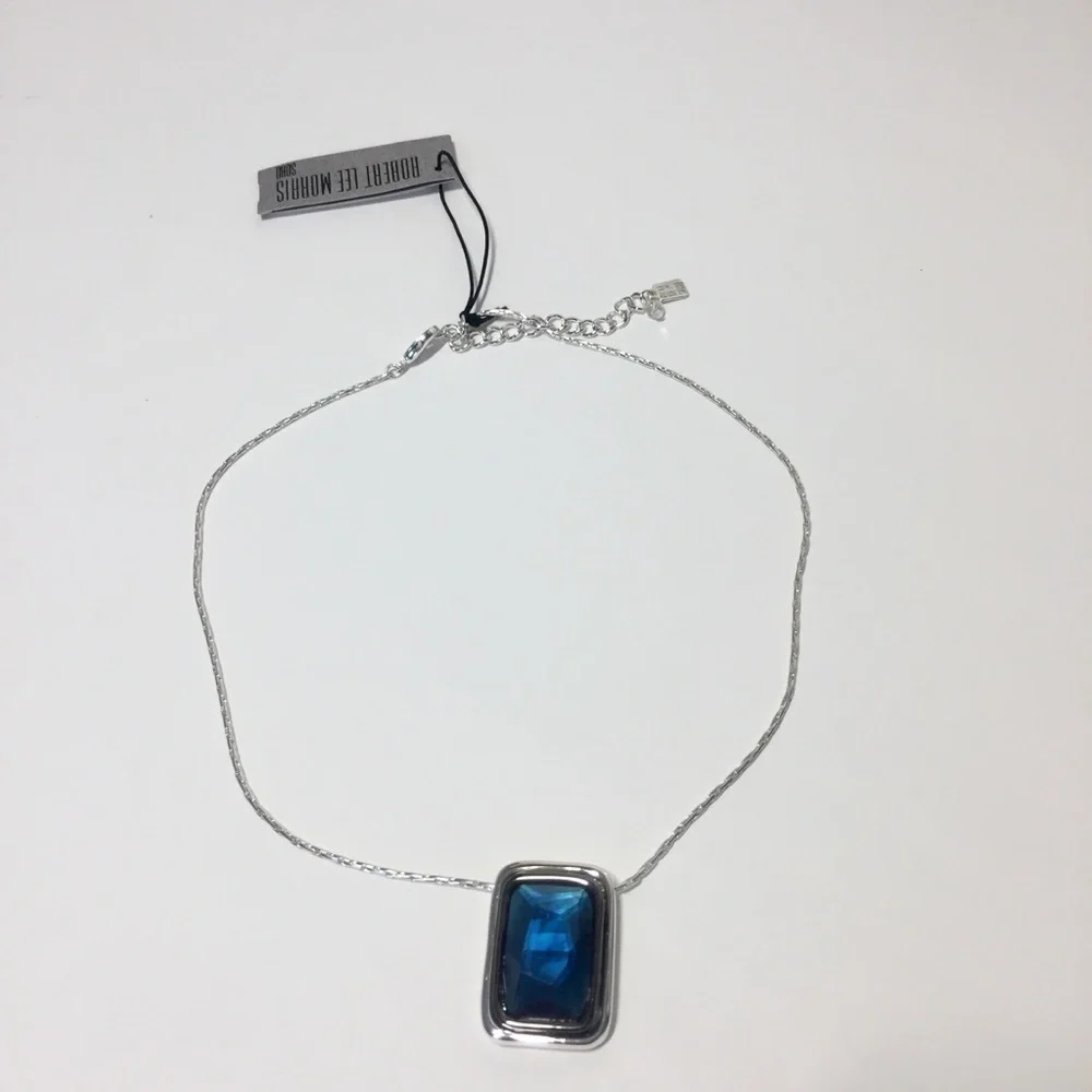 Robert Lee Morris Soho Silver Tone Geometric Blue Stone Necklaces